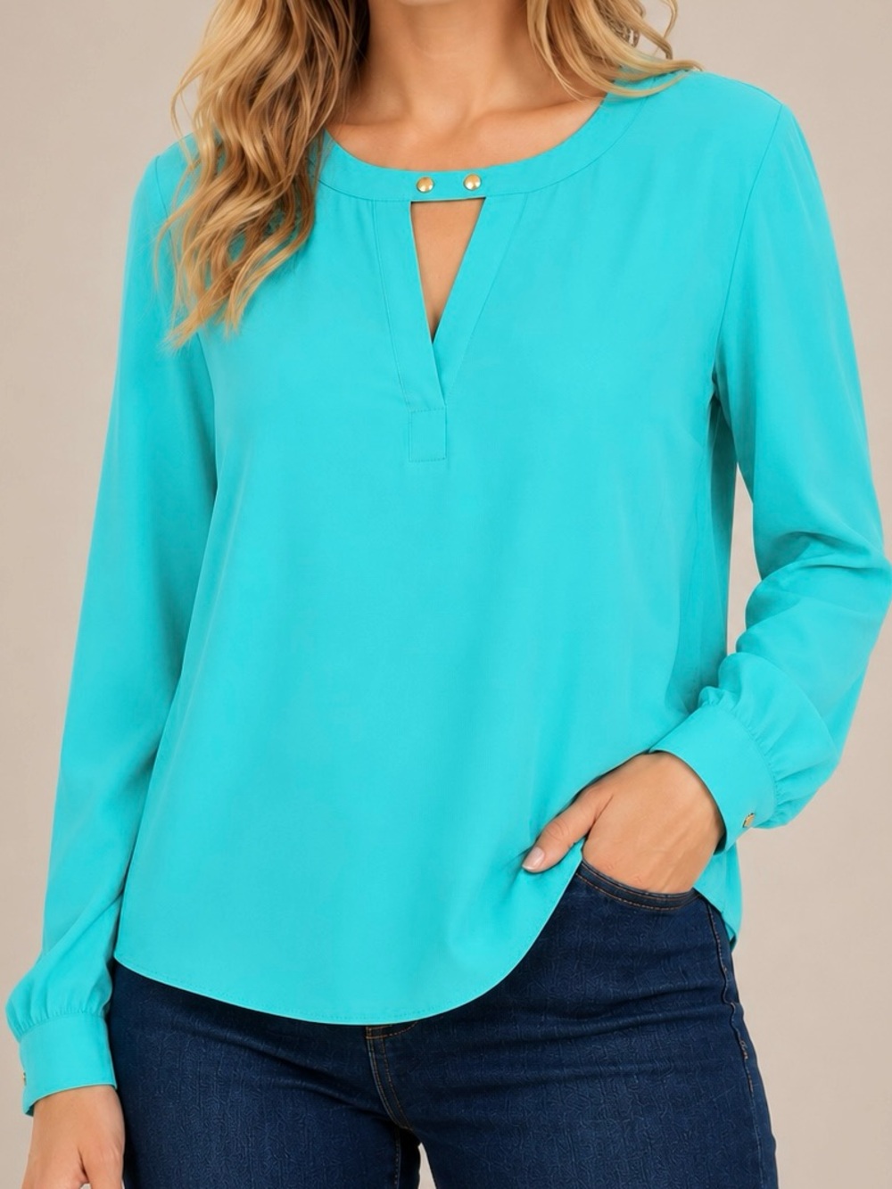 forever 21 studded blouse • turquoise keyhole top Juniors Medium EUC OBO